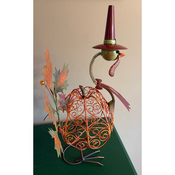 Fall Decor Wobble Spring Neck Metal Turkey and Ceramic Pumpkin - Picture 4 of 8